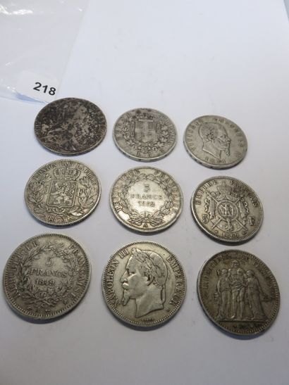 Monnaies - Lot de 9 monnaies diverses en...