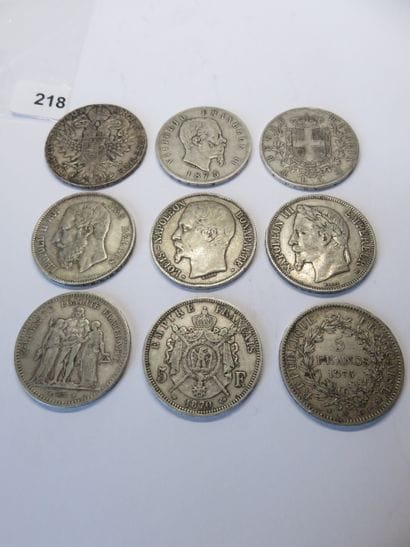 Monnaies - Lot de 9 monnaies diverses en...