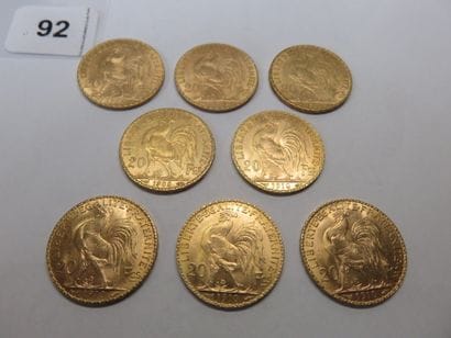 Gold coins - France - Lot of 8 x 20 Francs...