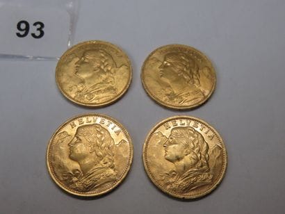 Gold coins - Switzerland - Lot of 4 x 20...