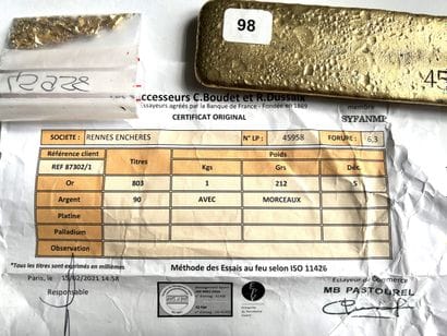 Gold ingot - Ingot n° 45958 - 1.212 Kg dental...