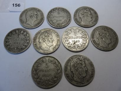 Monnaies - France - Lot de 9 x 5 Francs Louis...