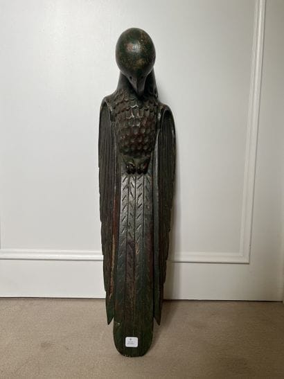 Carved green-lacquered wood Ara - 20th century...