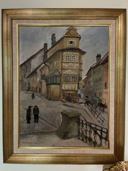 Modern Jewish school 
Busy street, 1930
Oil...