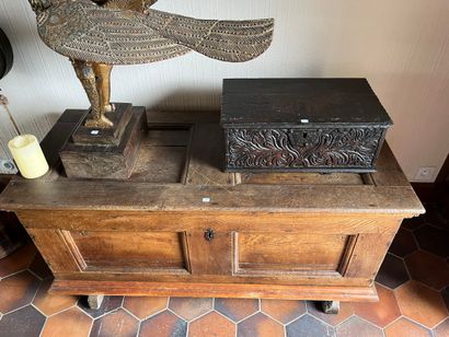 Moulded oak chest, top and front with two...