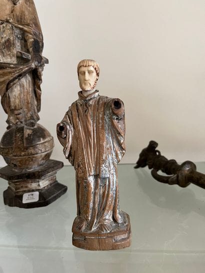 Old polychrome limewood statuette of a holy...