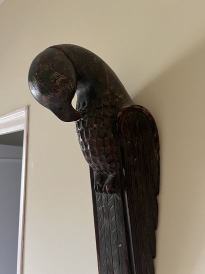 Carved green-lacquered wood Ara - 20th century...
