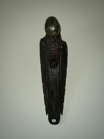 Carved green-lacquered wood Ara - 20th century...