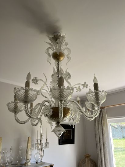 Venice chandelier in white glass with eight...