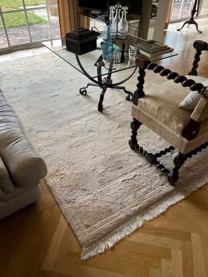 Nepalese wool carpet in pastel shades, the...