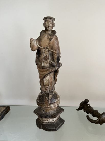 Monk mounted on an antique polychrome wooden...