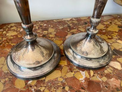 Pair of silver-plated candlesticks with small...