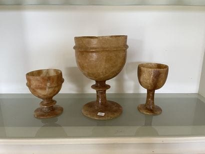Alabaster-orange goblets: one small (14 cm),...