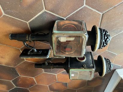 Pair of metal and glass carriage lanterns...