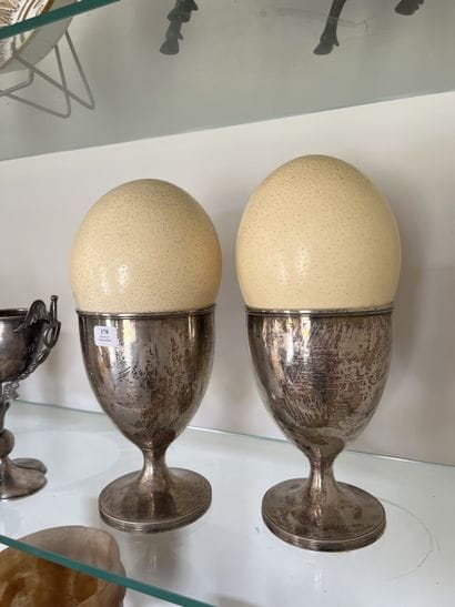 Pair of large goblets on pedestal in English...