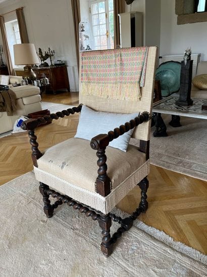 Large molded and turned oak armchair, all...