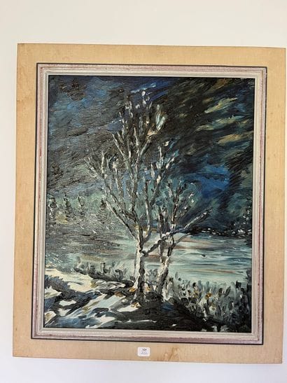 Contemporary school 
Trees in the night
Oil...