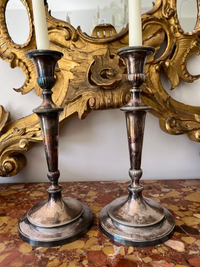 Pair of silver-plated candlesticks with small...