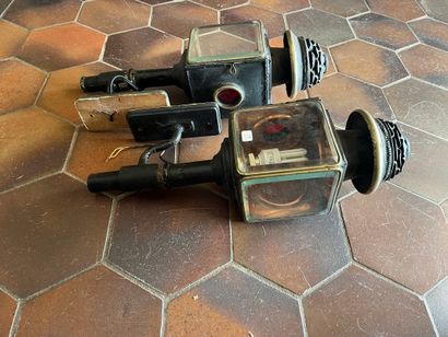 Pair of metal and glass carriage lanterns...