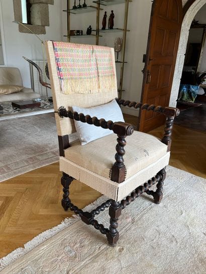 Large molded and turned oak armchair, all...