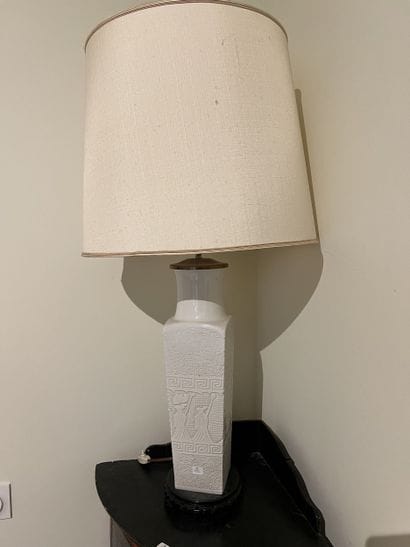 Pair of Far-Eastern porcelain lamp-mounted...