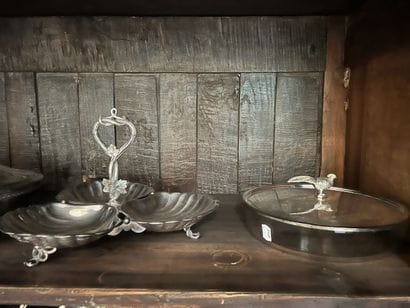 Silver-plated metal set including an ox-shaped...