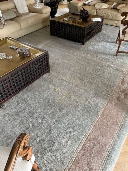 Nepalese wool velvet rug in pastel blue tones,...