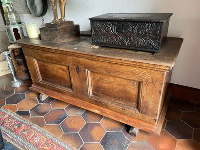 Moulded oak chest, top and front with two...