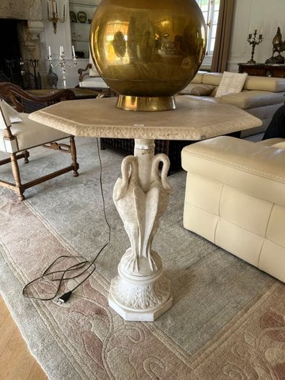 Octagonal pedestal table in composite white...