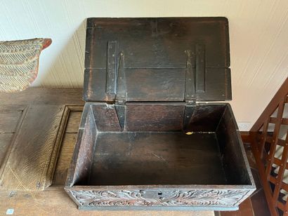 Small molded and carved oak chest with leafy...