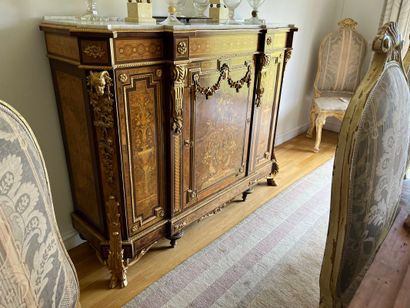 High sideboard in marquetry of foliate urns...