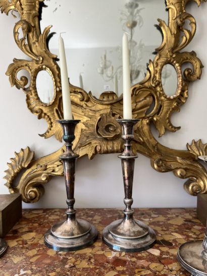 Pair of silver-plated candlesticks with small...