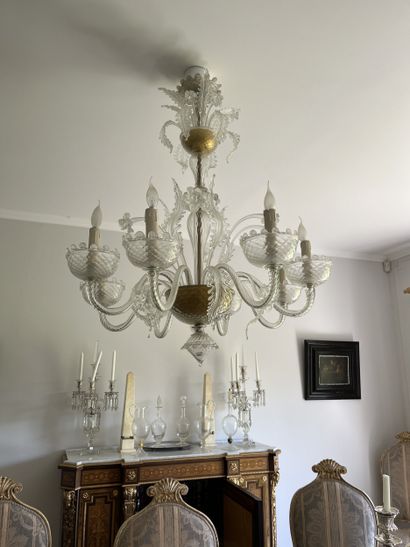 Venice chandelier in white glass with eight...