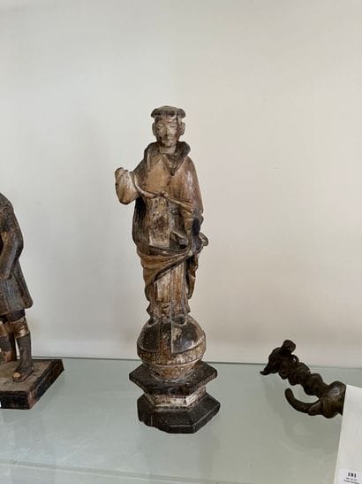 Monk mounted on an antique polychrome wooden...