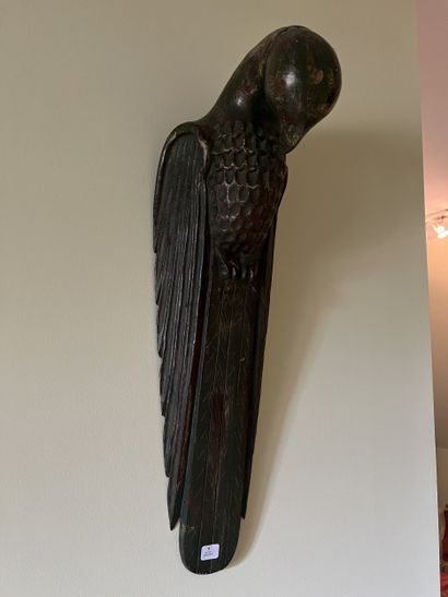 Carved green-lacquered wood Ara - 20th century...