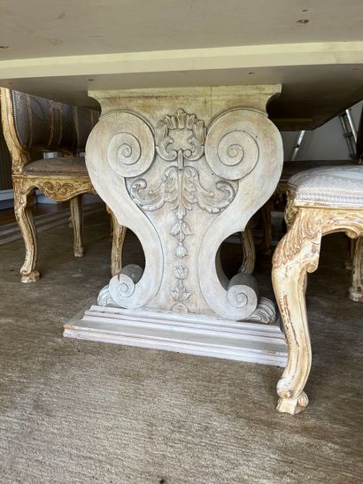 Table in cream lacquered wood, the top inlaid...