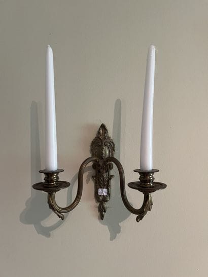 Pair of two-light ormolu sconces decorated...