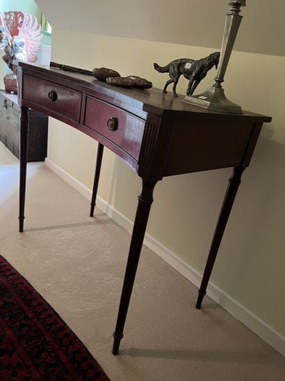 Mahogany and mahogany veneer flying table,...