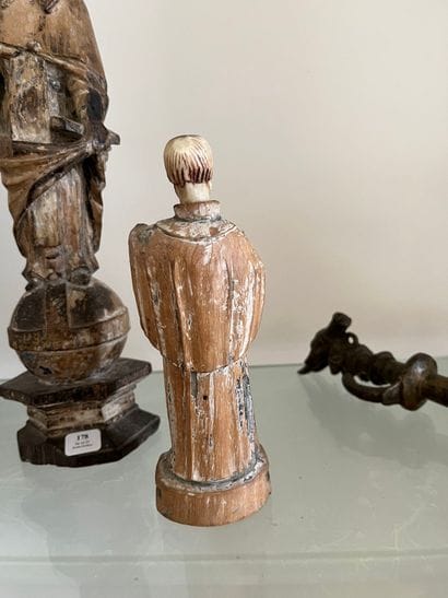 Old polychrome limewood statuette of a holy...