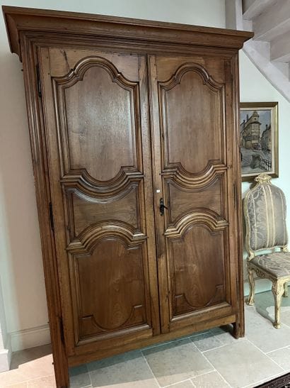 Walnut cabinet with oak side rails opening...