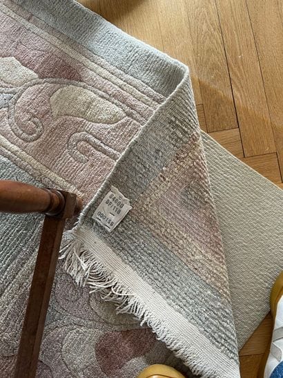Nepalese wool velvet rug in pastel blue tones,...