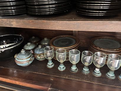 FEU FOLLET
Set comprising a blue-glazed stoneware...