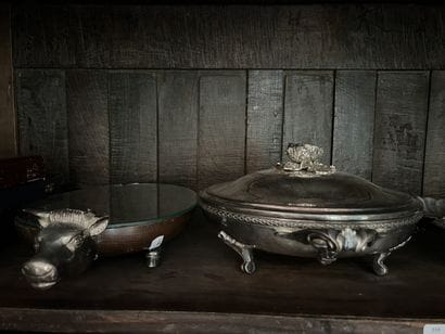 Silver-plated metal set including an ox-shaped...