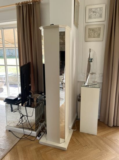 Pair of rectangular columns in cream lacquered...