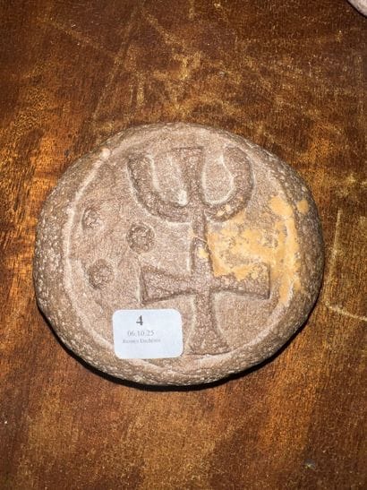 Set of three antique-inspired carved pebbles...