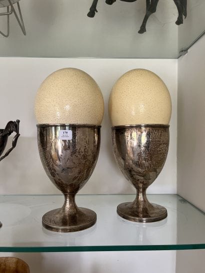 Pair of large goblets on pedestal in English...