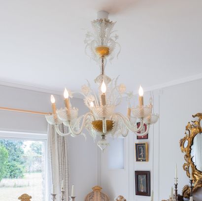 Venice chandelier in white glass with eight...
