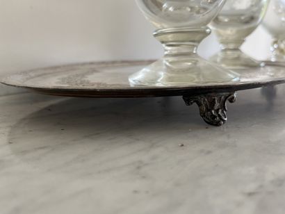 Two small glass decanters engraved with vine...
