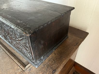Small molded and carved oak chest with leafy...