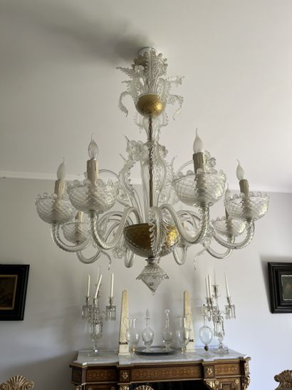 Venice chandelier in white glass with eight...